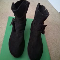 Sugar black faux leather boots with bow accent 