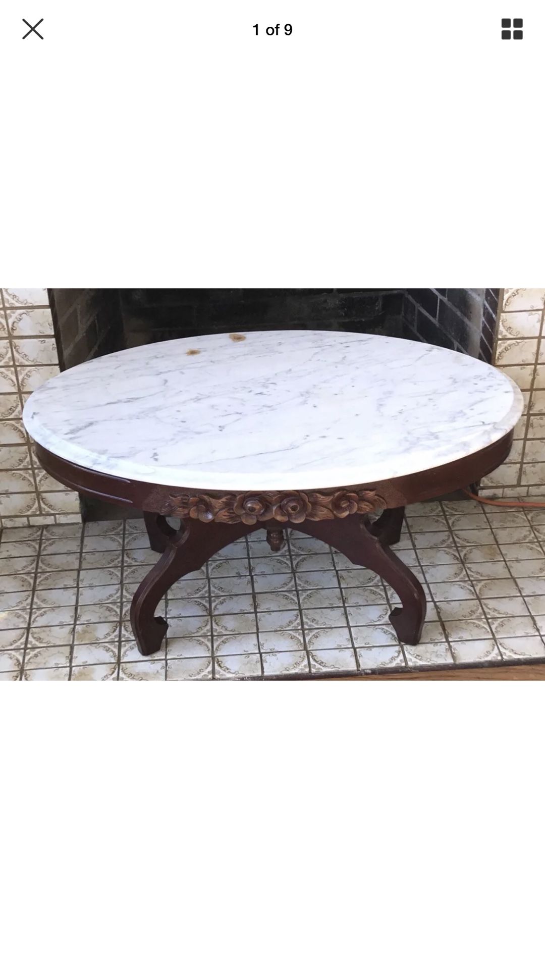 Vintage beveled top Victorian marble table made by Victorian