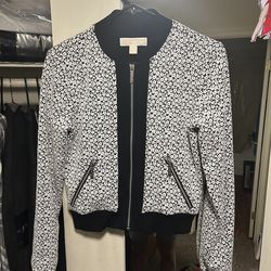 XS Michael Kors Black and white floral bomber jacket