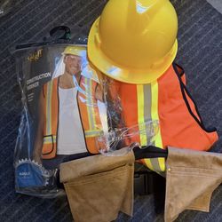CONSTRUCTION WORKER HALLOWEEN ADULT L/XL COSTUME WITH A EXTRA HAT & GOGGLES & TOOL BELT