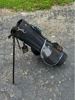 Kids standing golf bag