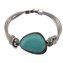 Vintage Retro Tibetan Silver Geometric Turquoise Stone Bracelets