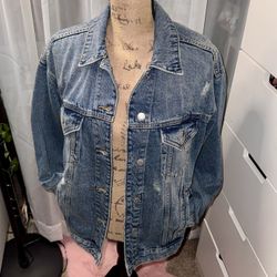 Wild Fable Oversized Distressed Blue Denim Jacket XS