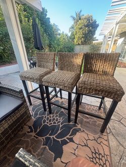 3 Rattan Bar height chairs