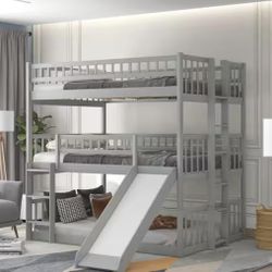 Triple bunk bed with slide 