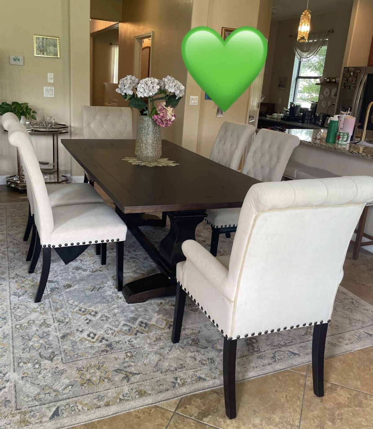 Double Pedestal Dining Table – Parkins Collection by Coaster + 6 Chairs