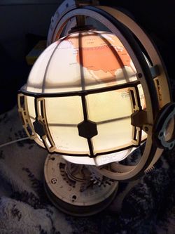 Wooden framed globe lamp