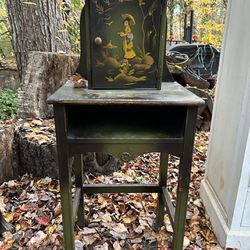 Vintage Painted Phone Stand Jewelry Table Cabinet
