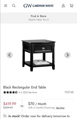 GW Gardner White Black Rectangular End Table