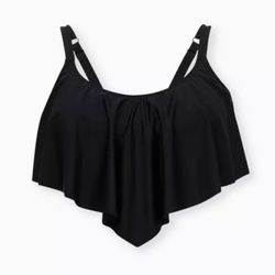 Black Flounce Bikini Top Swim Top Ruffle Layered Adjustable Straps Size S