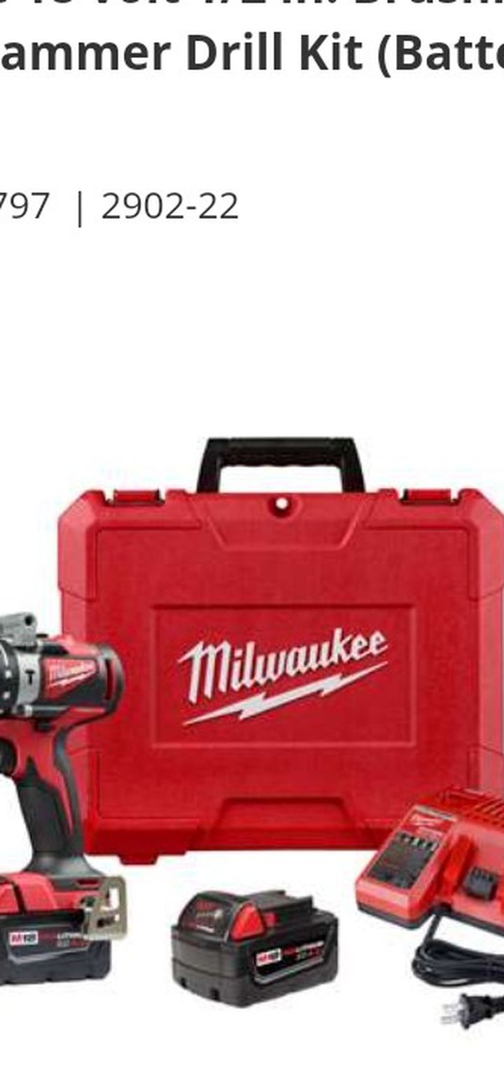 Milwaukee Cordless 1/2 In Hammer/Drill ,2 Battery's An Charger
