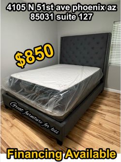 Queen size bed frame with pillow top mattress and Boxspring brand new
