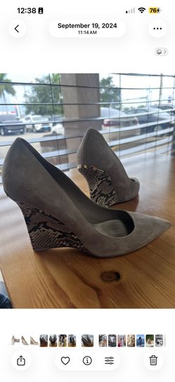 Burberry Hazel Snakeskin Wedge Pump Hee Light Grey Taupe Melange 38.5 EU in