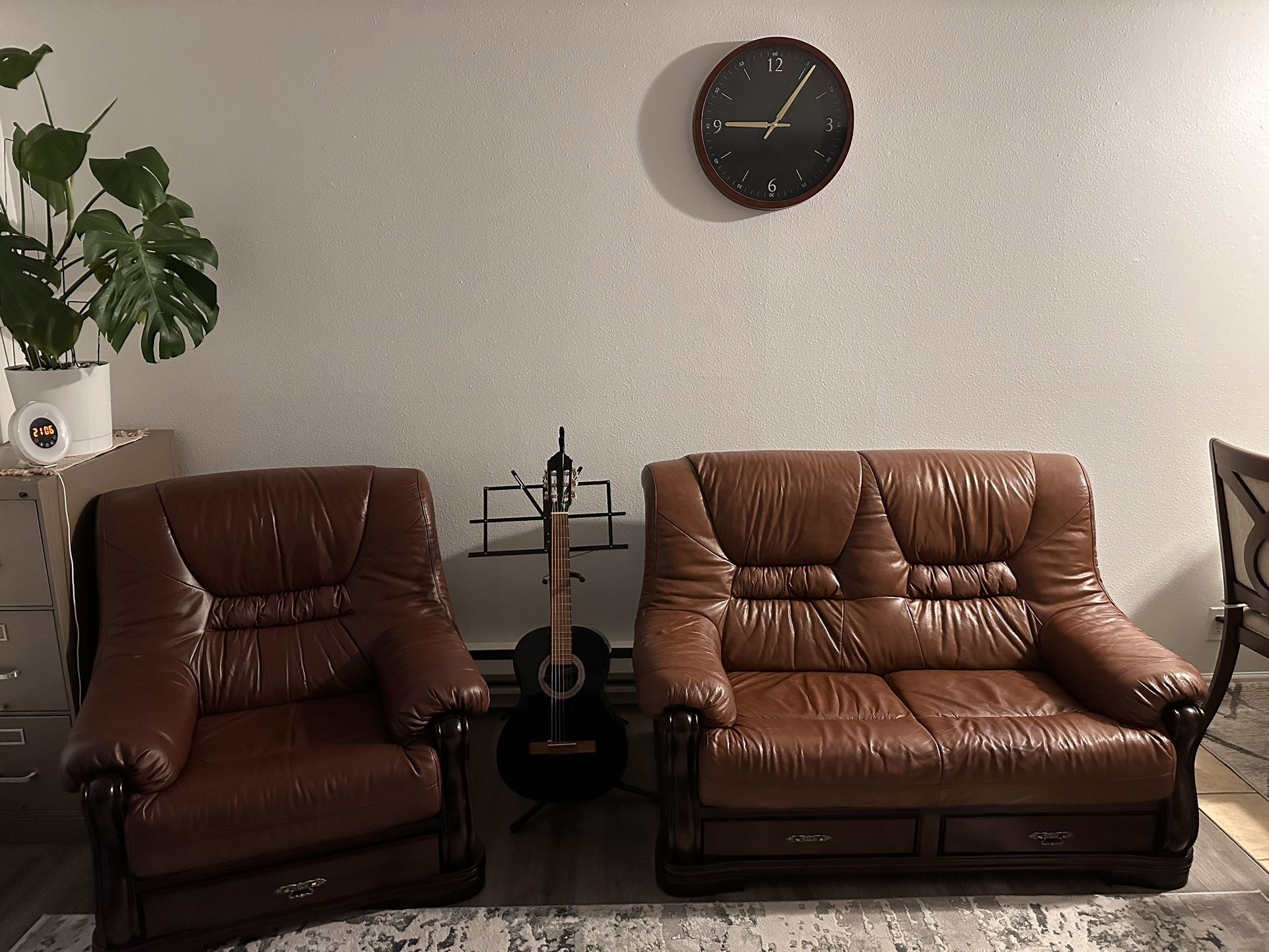 Real Leather 3 Piece Sofa Set
