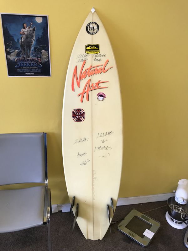 Vintage Late 80s 6' Autographed Natural Art Surfboard for Sale in