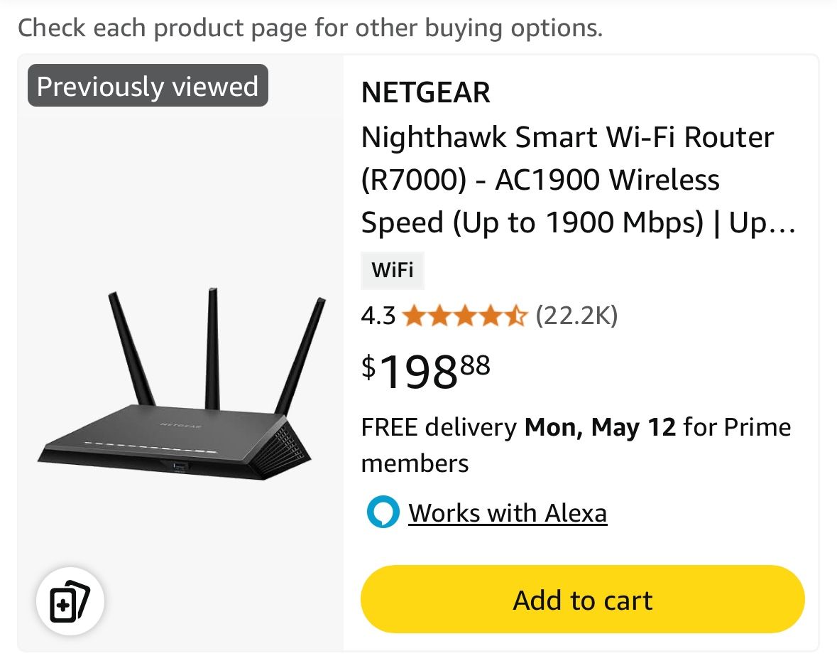 NETGEAR Nighthawk Smart Wi-Fi Router (R7000) - AC1900 Wireless Speed (Up to 1900 Mbps)