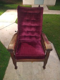 Antique Morris Recliner Chair with Velvet Cushions