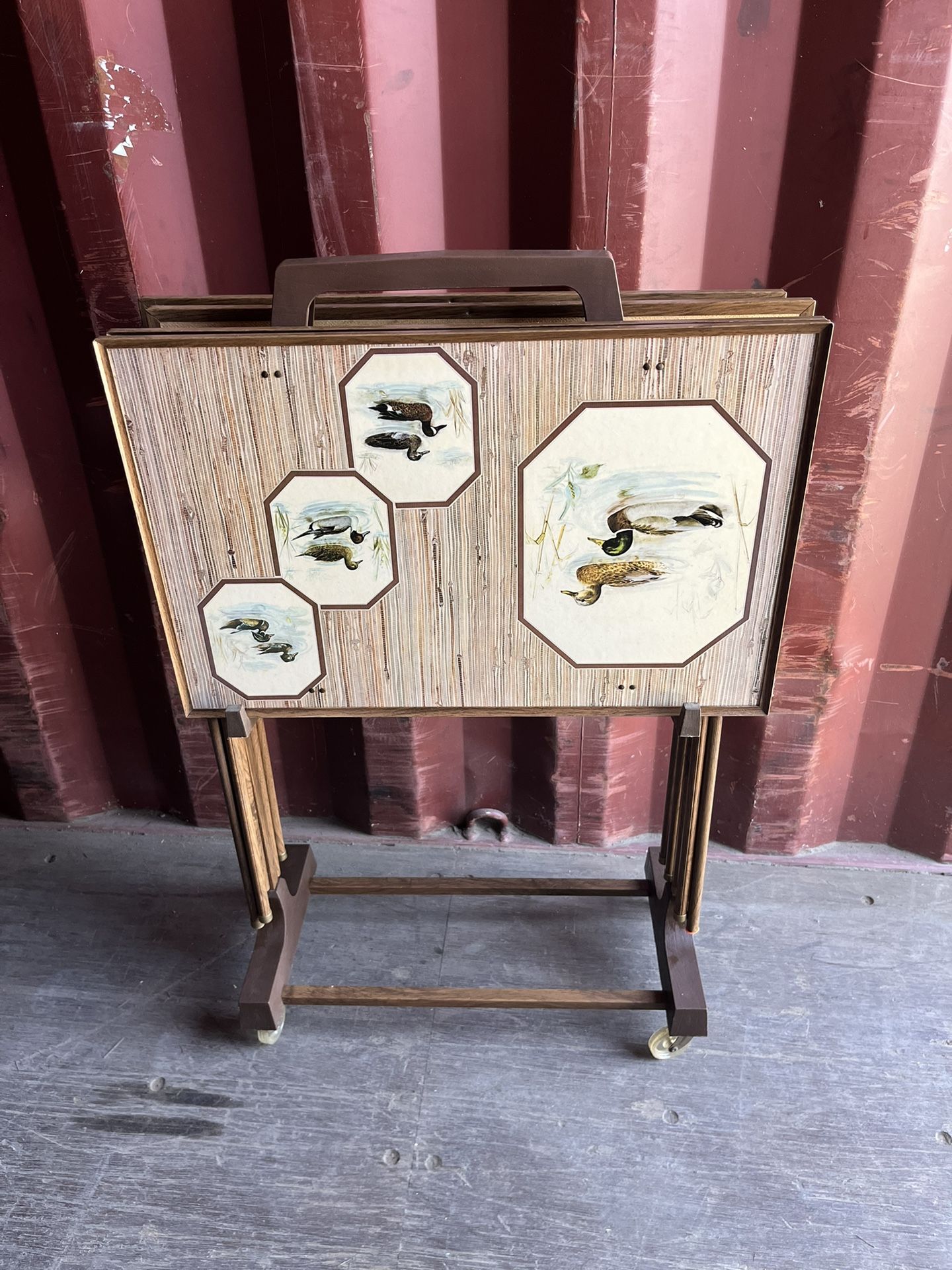 Vintage TV Trays With Rollingf Cart Ducks
