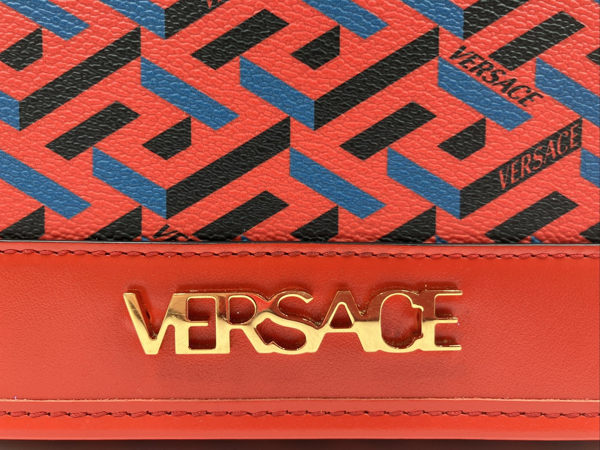 VERSACE La Greca Signature Leather Handle Shoulder Bag Blue/Red for Sale in  Los Angeles, CA - OfferUp
