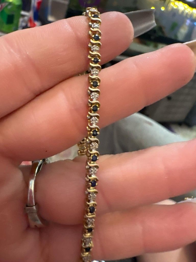 14KT GOLD DIAMOND, SAPPHIRE TENNIS BRACELET