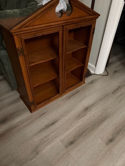 Vintage Wood Display Cabinet with Glass Doors