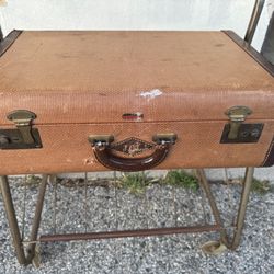 100 Year-Old Antique Suitcase With Original Keys, Tweed, And Leather