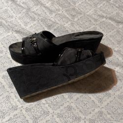 Coach Black Wedge Slides 