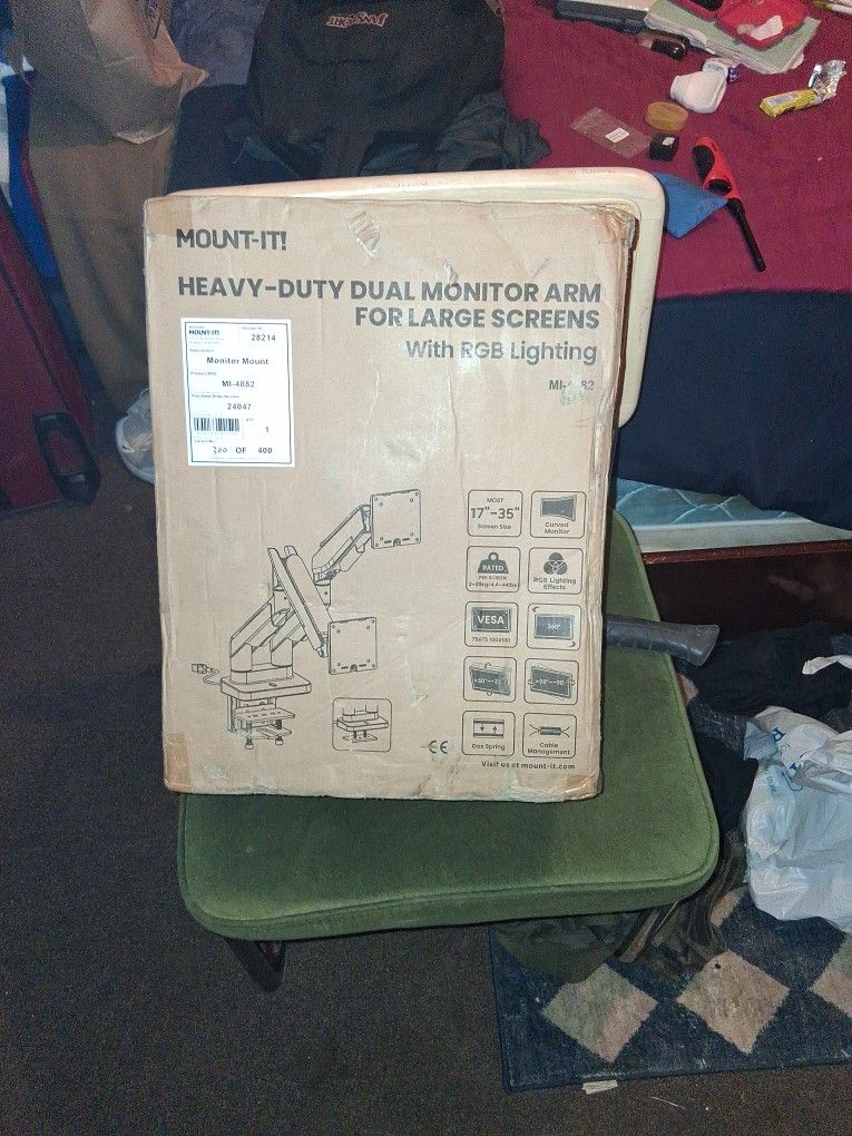 Heavy Duty Dual Mont Arm For Larhe Screens New In Box