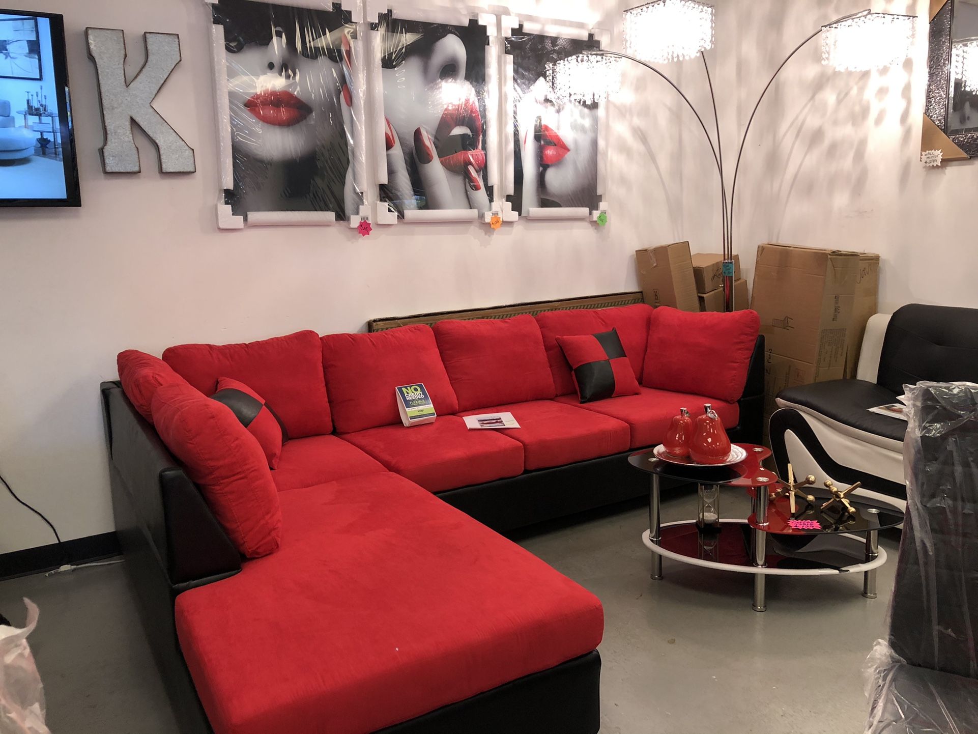 New Red/black Sectional Very Low Stock.Visit Us 5513 8th Street W Suite 10 Lehigh .We Finance 