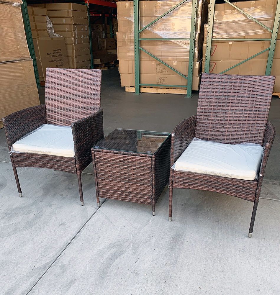 New $130 Small 3pcs Wicker Ratten Patio Outdoor Furniture Set (Seat size 19x19”) Assembly Required