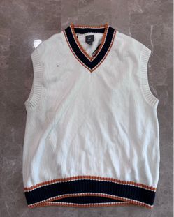 H&M Men's Loose Fit V-Neck Tennis Sweater Vest - Cream/Navy/Orange - Size Medium