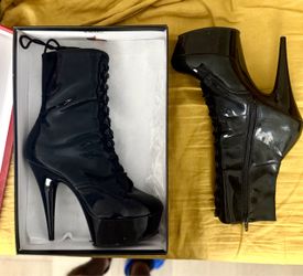Pleaser Black Patent Platform Stiletto Ankle Boots size 10