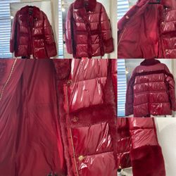 Vintage Red Puffer Red Faux Fur Jacket