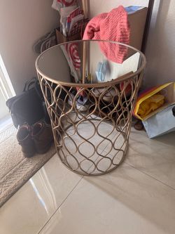Gold Metal Accent Side Table with Mirrored Top