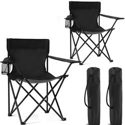 New in Box 2 Pack Portable Camping Chairs Folding Lawn Chair Outdoor Lightweight Beach Chair with Cup Holder & Carry Bag for Outside Sports, Fishing, 