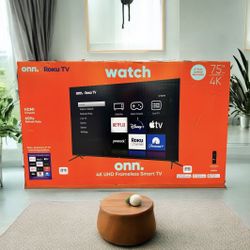 HD320 75” ONN smart 4k Roku led tv floor model 