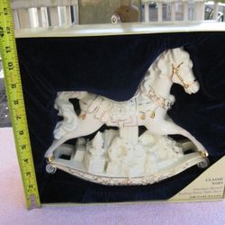 Porcelain Musical Rocking Horse w/ 24K Gold Accents By Classic Noel
-New