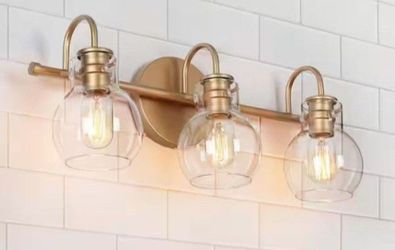 LNC 22" 3-Light Vanity Light In Gold With Clear Glass Shades