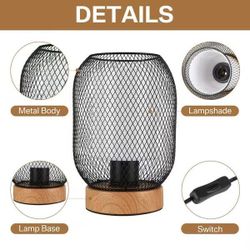 9 in. Black Modern Uplight Desk Lamp Double Layer Lampshade Wooden Base Rocker Switch Including Tricolor Bulb