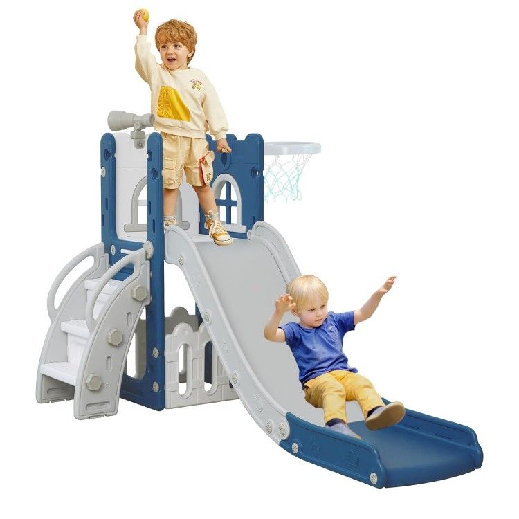 NEW - 6 in 1 Toddler Kids Slide Climber Slider with Basketball Hoop