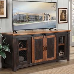 Black Solid Wood TV Stand - Rustic Distressed Cabinet with Hidden Storage & Versatile Design