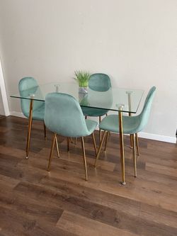 Brand New Gold Dining Table and 4 Velvet Dining Chairs