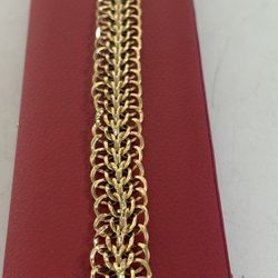 14k Yellow Gold Wide Woven Link Large Clasp Bracelet