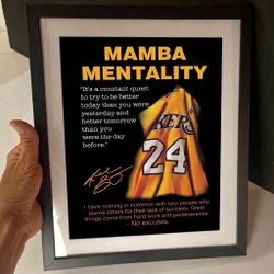 Mamba Mentality Framed Wall Art – Kobe Bryant Inspired Motivational Print 10”x12”