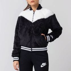 Nike Black & White Sherpa Zip Up Jacket - Size S
