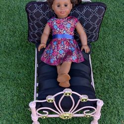 Retired American Girl Rebecca Rubin Pink Metal Bed Frame 18” Doll Furniture