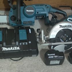 Chainsaw  Circular Saw, 2 18 Volt And Double Charger