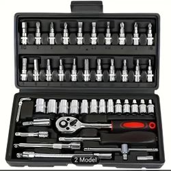 46pcs 1/4-inch Wrench And Ratchet Wrench Set with Metric Socket And Extension Rod 