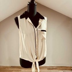 Medium Beige and Black Sleeveless Blouse