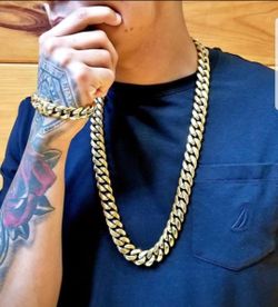 16MM Cuban Link Set 14K Gold Plated Doesn't Loses Color